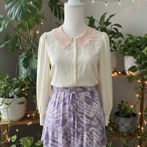 Vintage Judy Bond Cream Lace Collar Blouse Romantic Academia 80s Size 12 L/XL